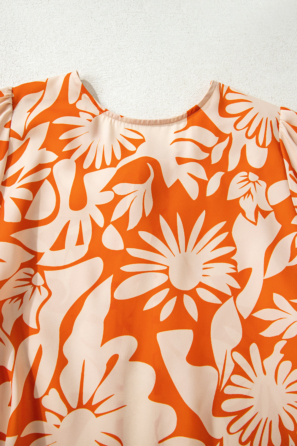 Orange Floral Print Knotted Open Back Long Sleeve Blouse