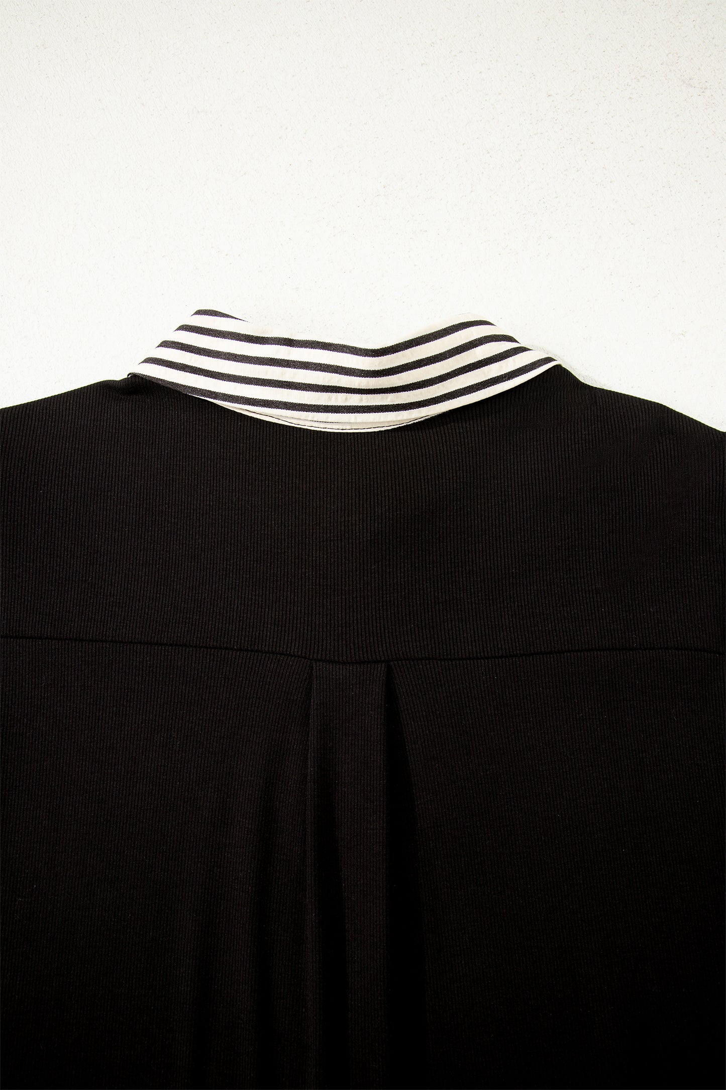 Black Stripe Detail Polo Collar Half Buttons Tied Short Sleeve Shift Mini Dress