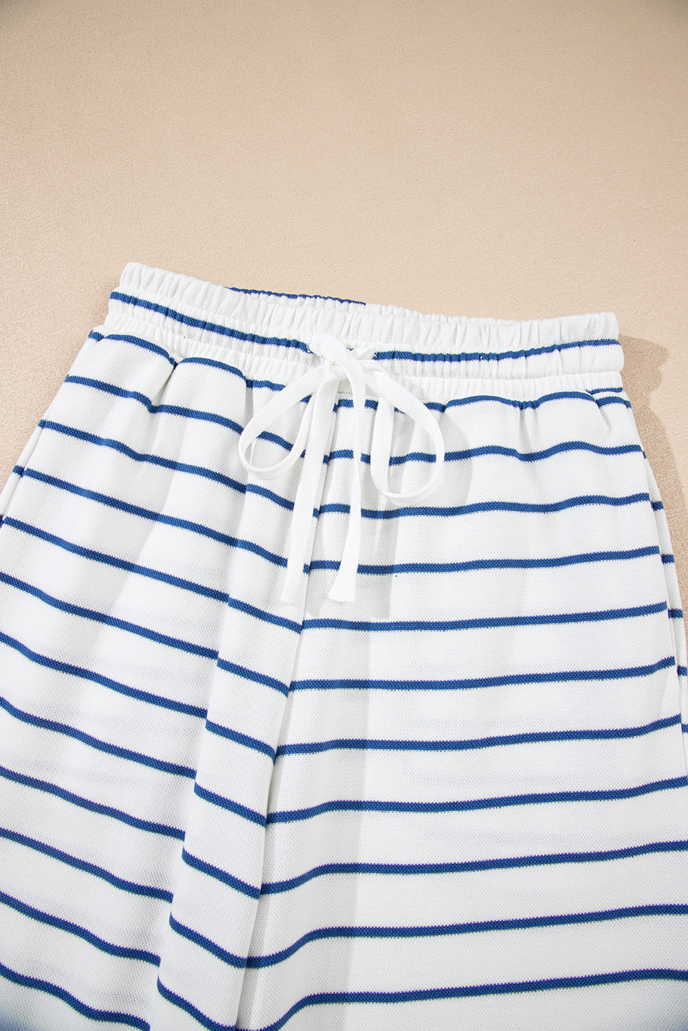 Sail Blue Striped Long Sleeve Top Drawstring Wide Leg Pants 2pcs Outfit