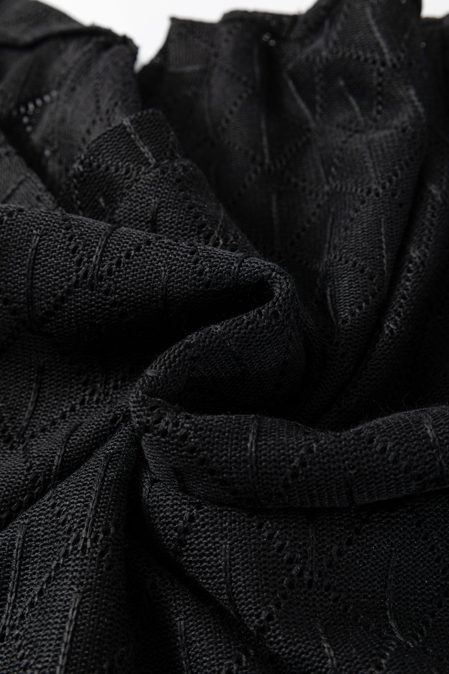 Sky Blue Pointelle Rhombus Knit Plus Size V Neck Loose Top