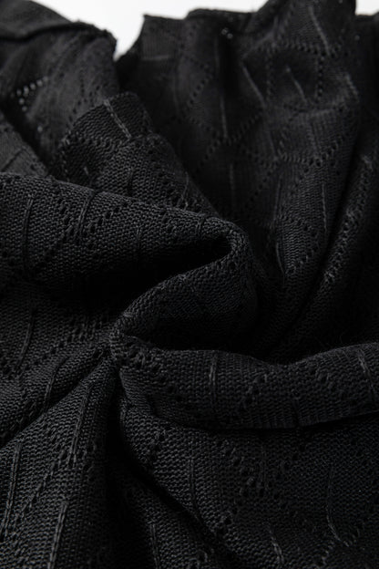 Sky Blue Pointelle Rhombus Knit Plus Size V Neck Loose Top