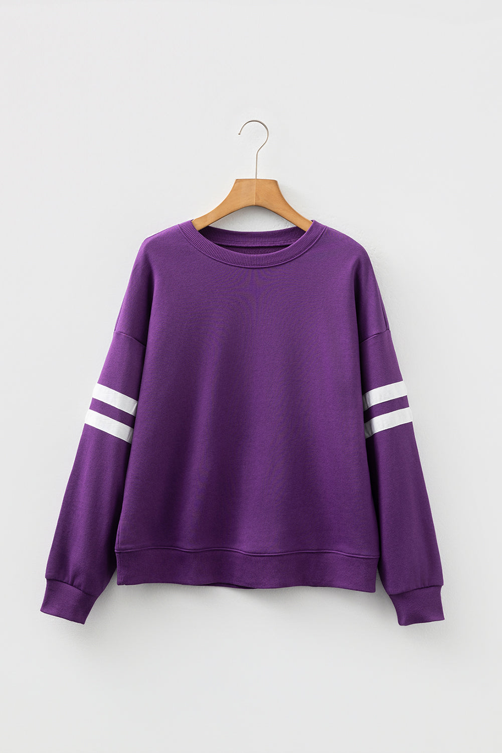Tillandsia Purple Varsity Striped Detail Drop Shoulder Oversized Sweatshirt