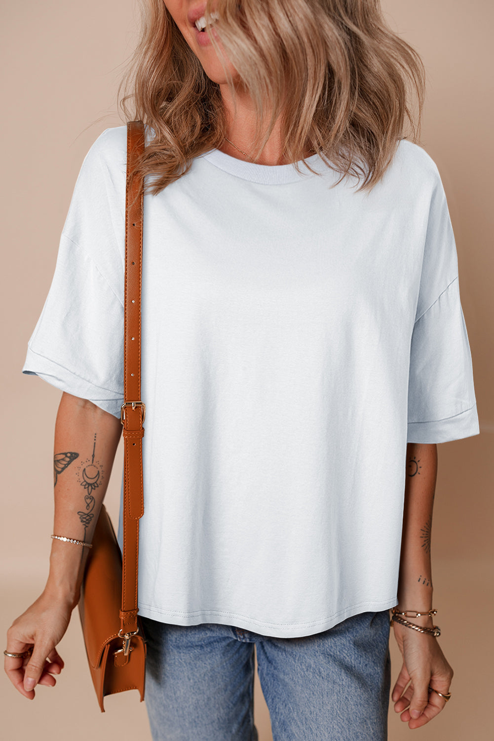 White Loose Half Sleeve Hi Low Hem T Shirt