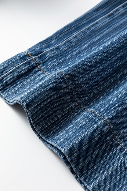 Blue Stripe Contrasted Drawstring Pocketed Loose Jeans