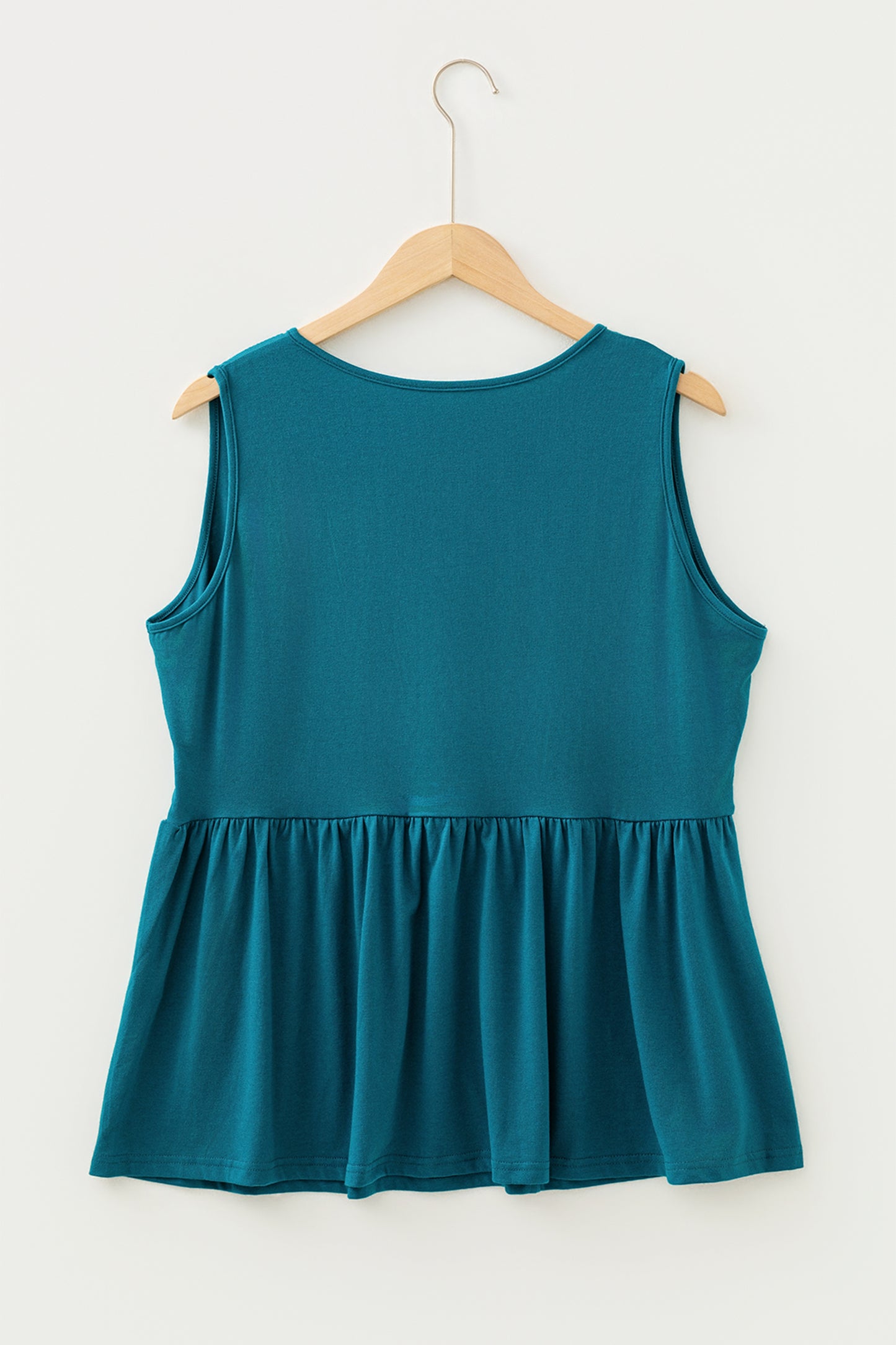 Blue Sapphire Plus Size Solid Color Bow Tie Peplum Tank Top