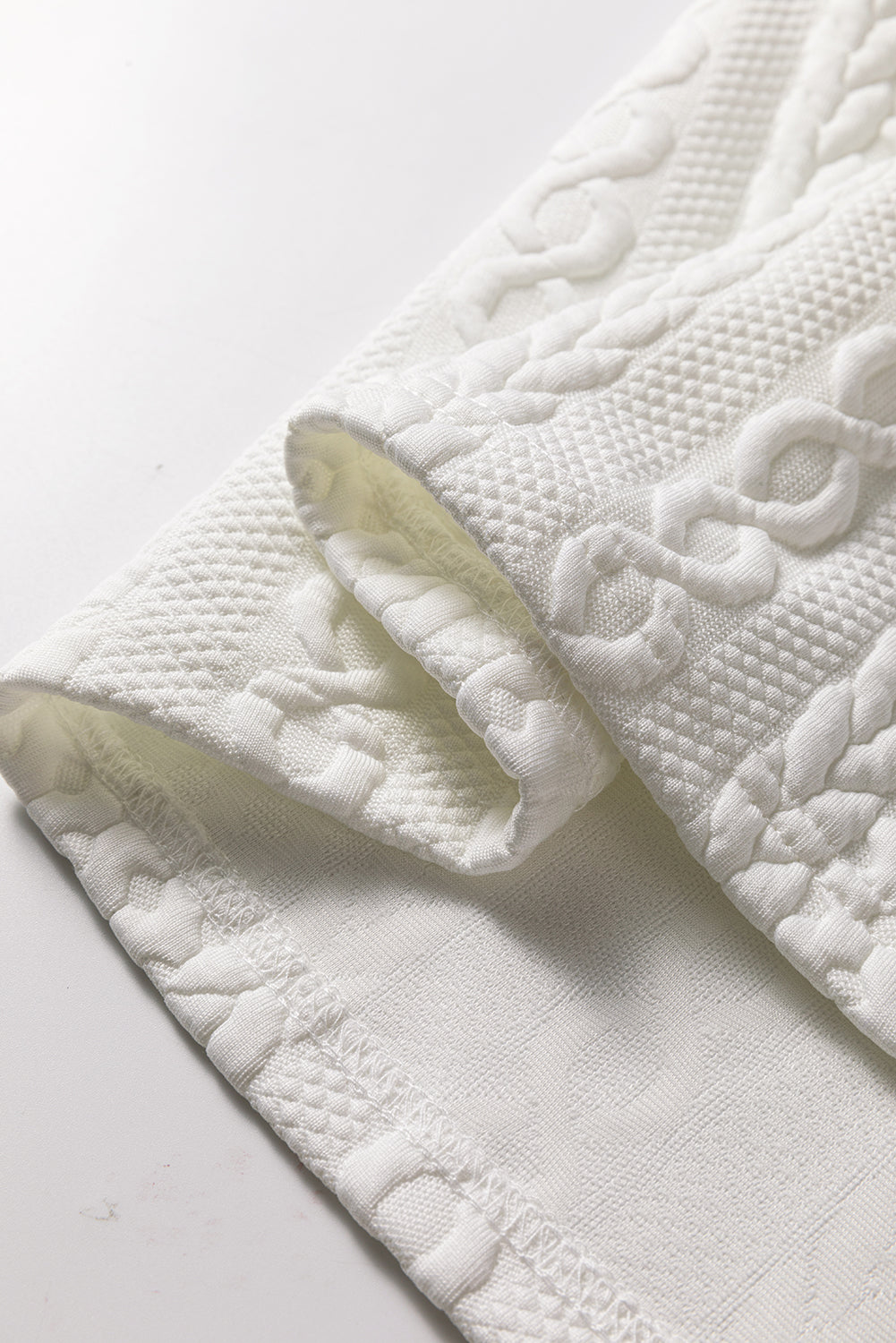 White Solid Color Textured V Neck Drop Shoulder Knit Top