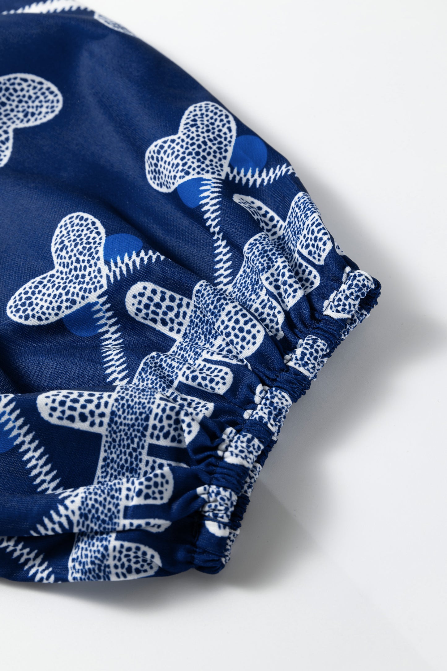 Blue Plus Size Floral Printed Notched Neck Long Sleeve Blouse