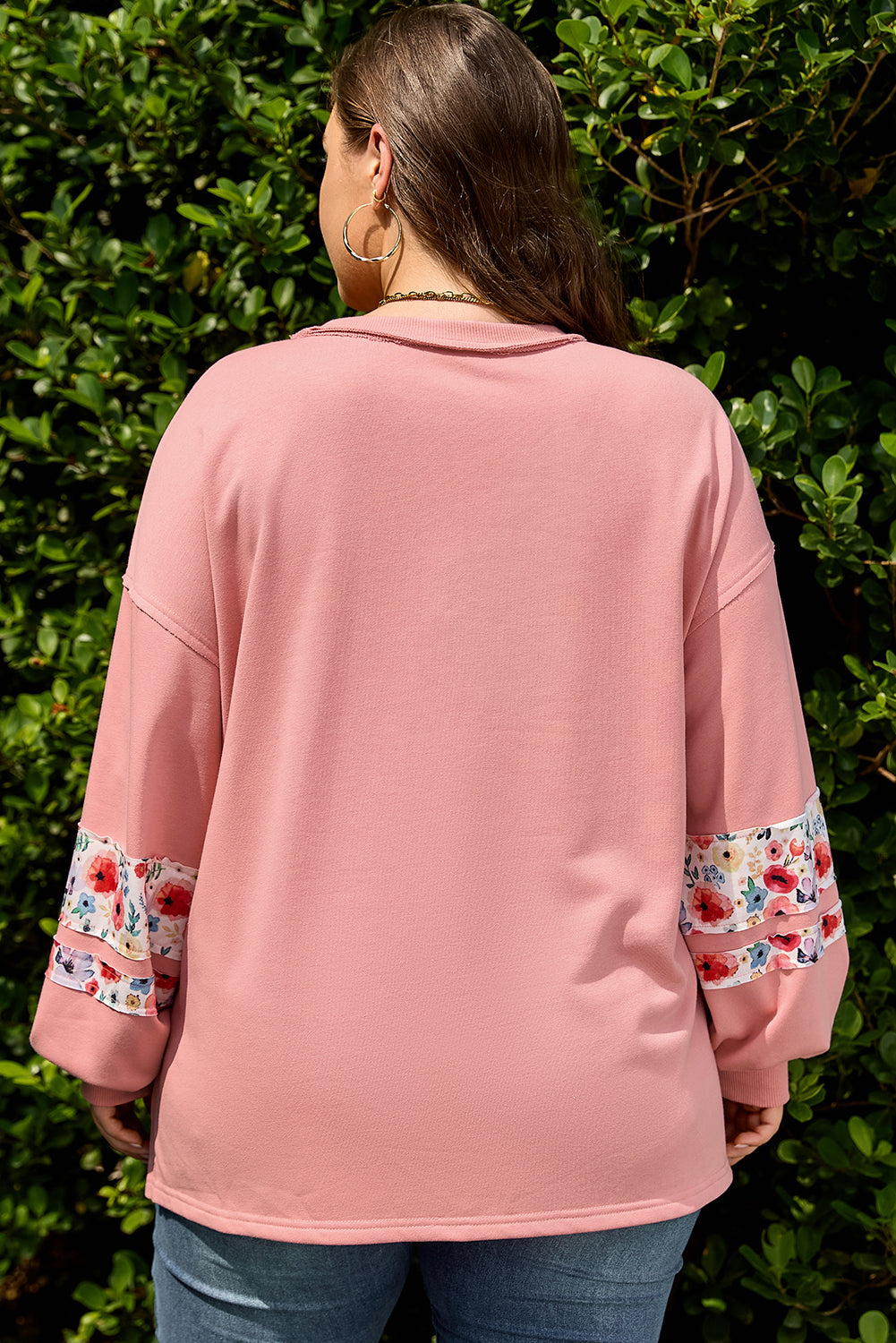 Peach Blossom Plus Size Floral Applique Drop Shoulder Sweatshirt
