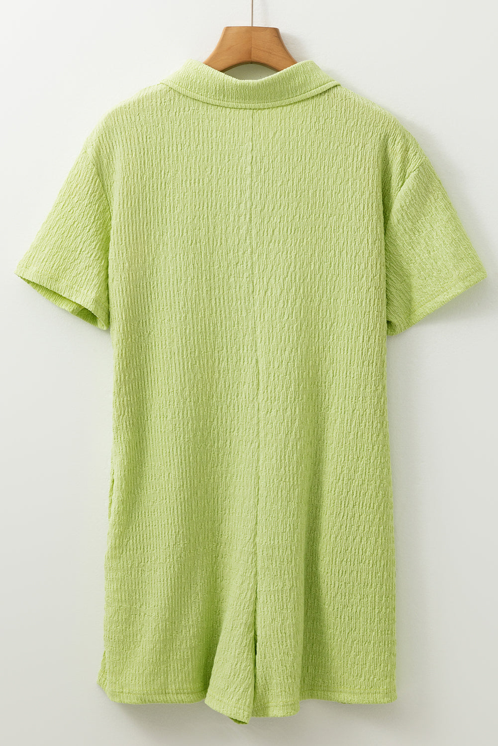Meadow Mist Green Textured Short Sleeve Patched Pocket Buttoned Shirt Romper