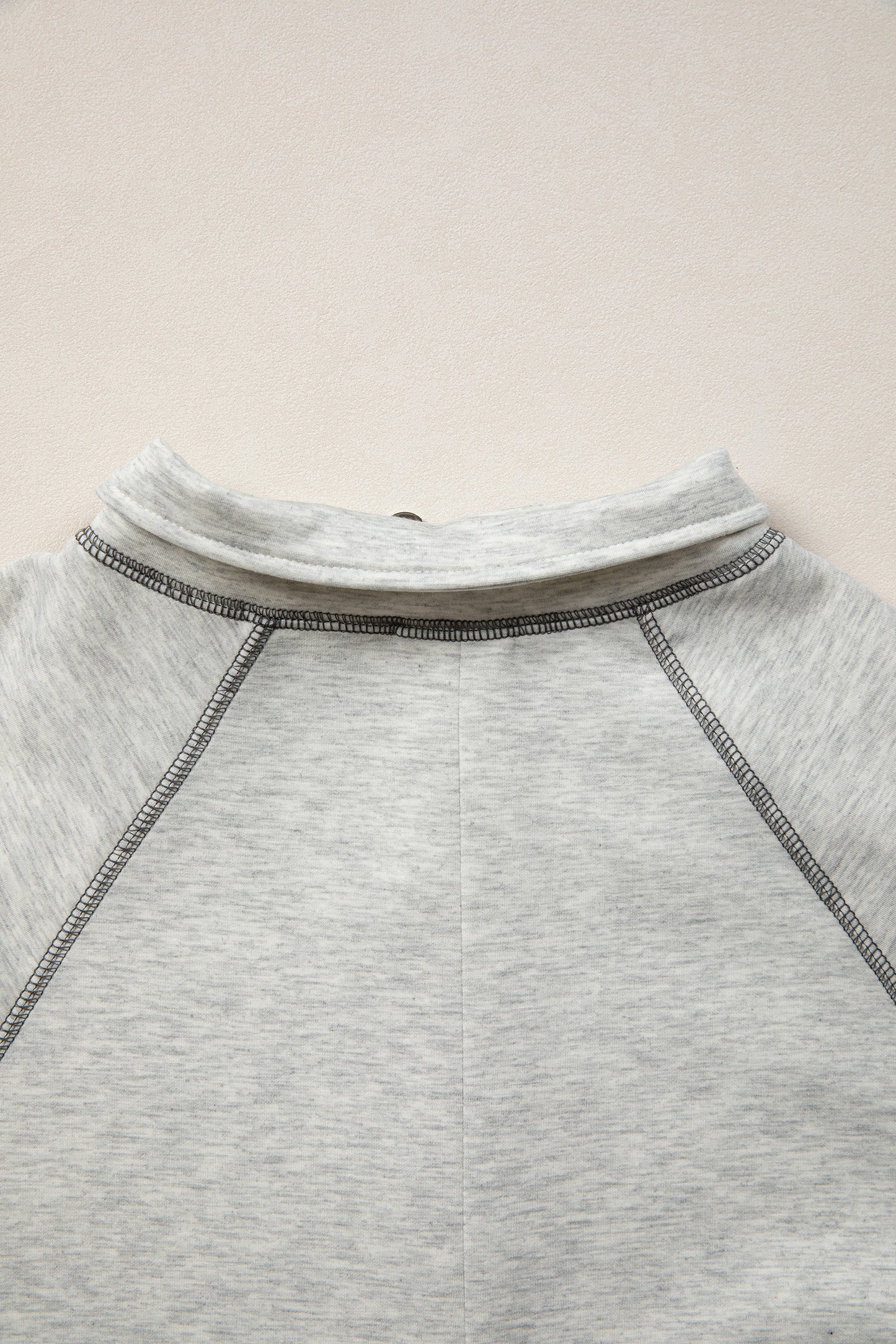 Light Grey Half Zip Stand Neck Seam Detail Long Sleeve Top