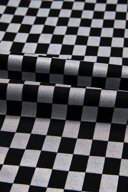 White Checkerboard Drawstring Waist Casual Pants