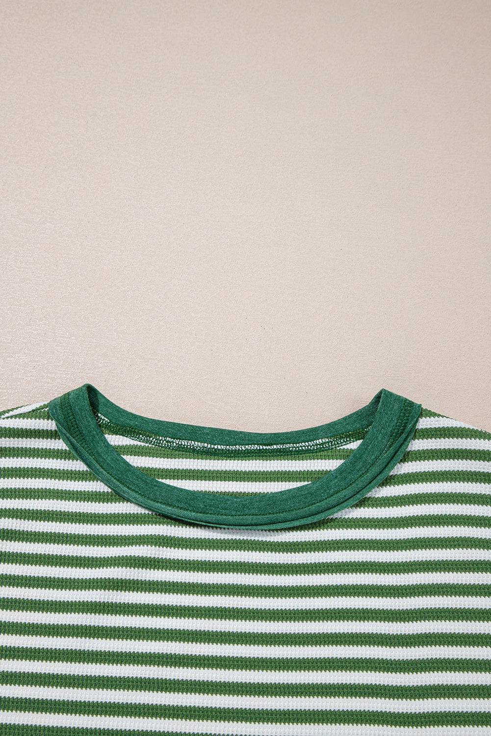 Green Stripe Thermal Knit Drop Shoulder Casual Top
