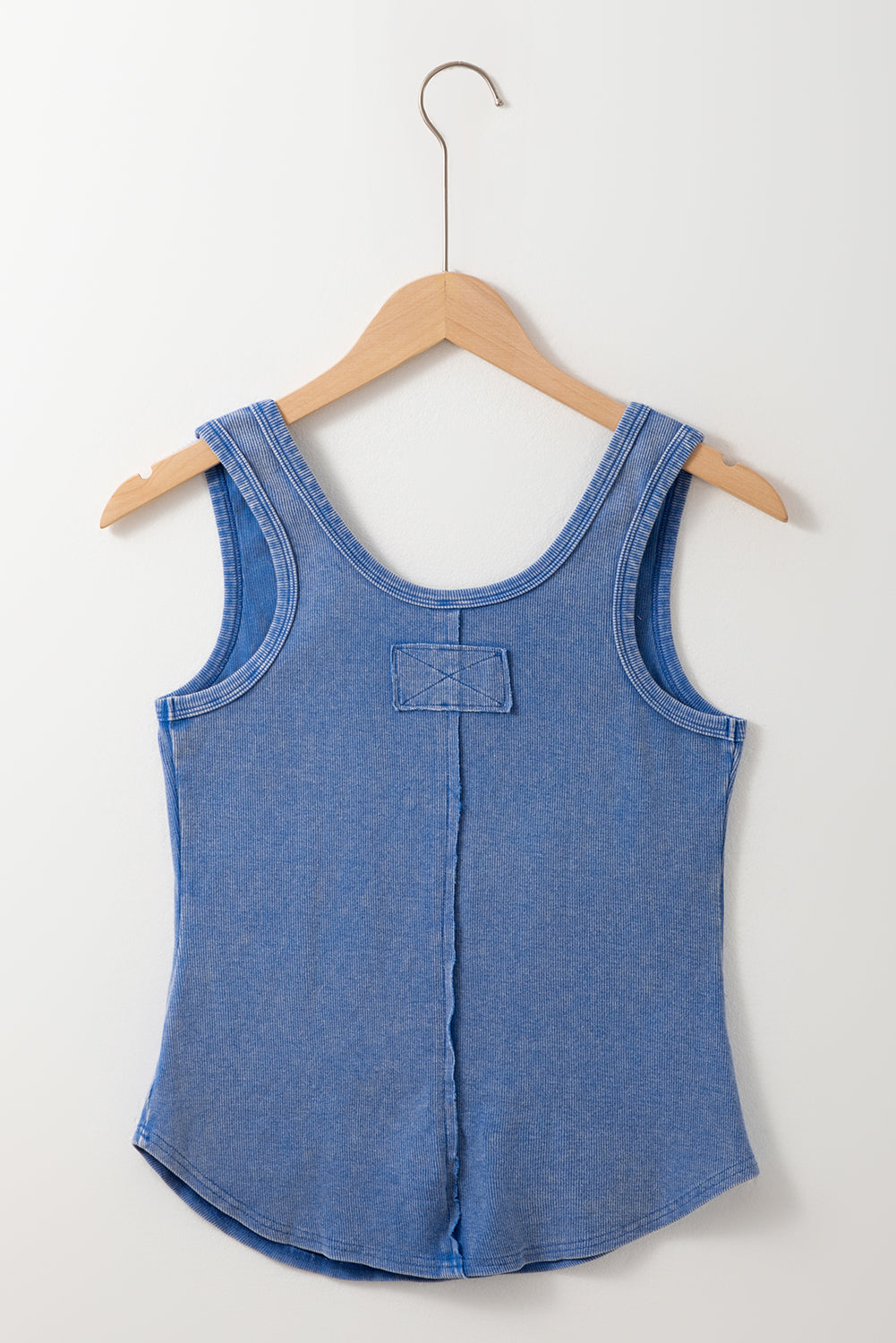 Sky Blue Mineral Wash Ribbed Notch Neck Tank Top