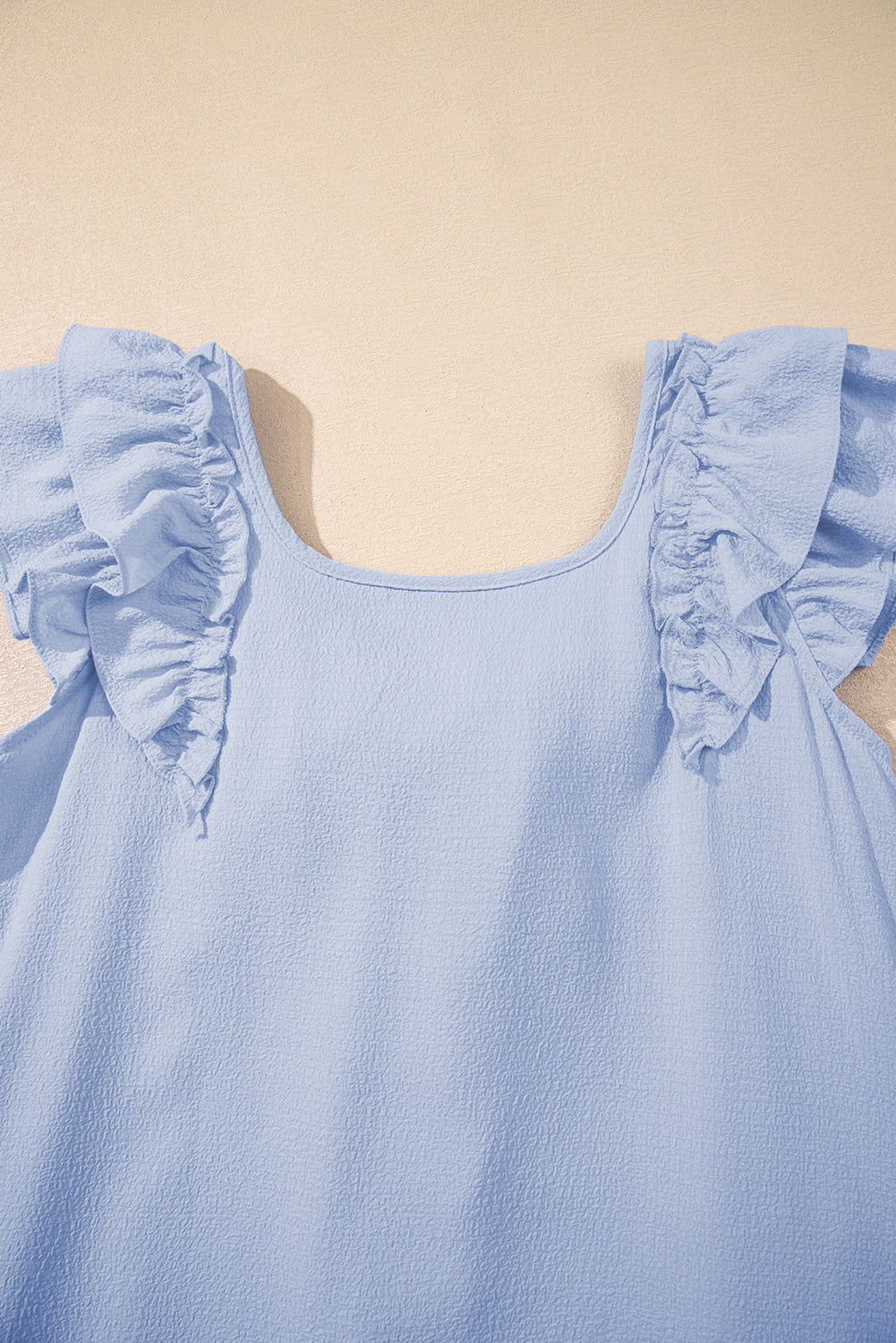 Beau Blue Textured Flutter Sleeve Square Neck Bow Back Mini Dress