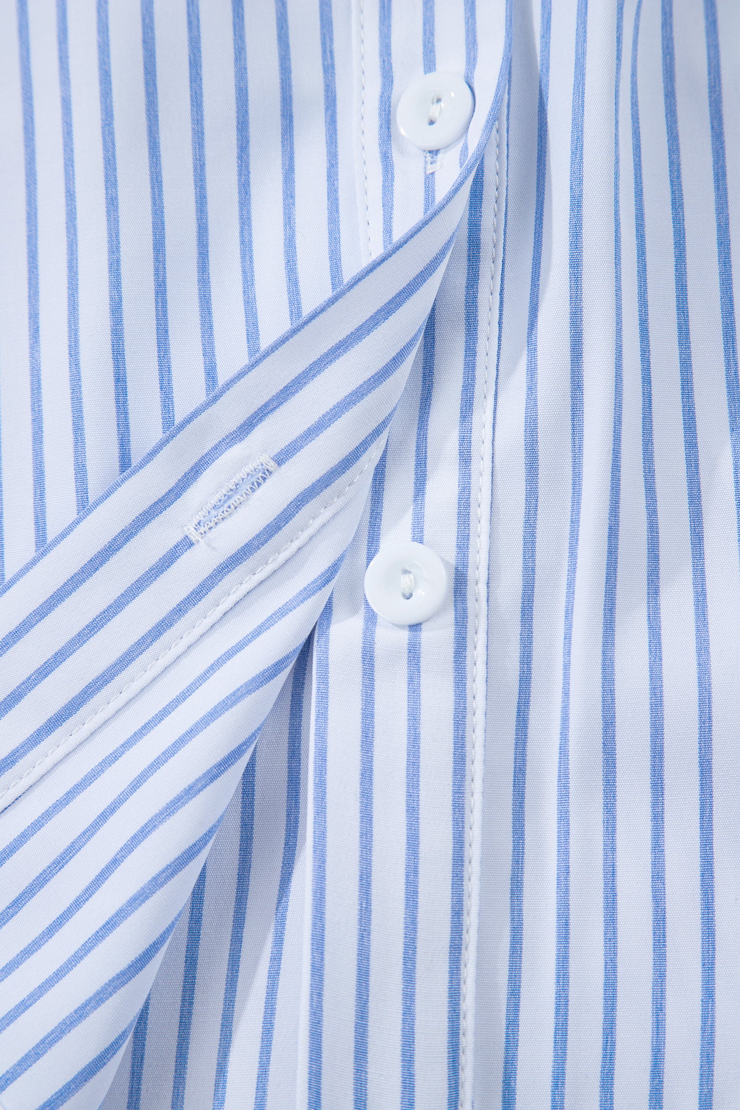 Sky Blue Stripe Floral Embroidered Billowy Sleeve Tunic Baggy Shirt