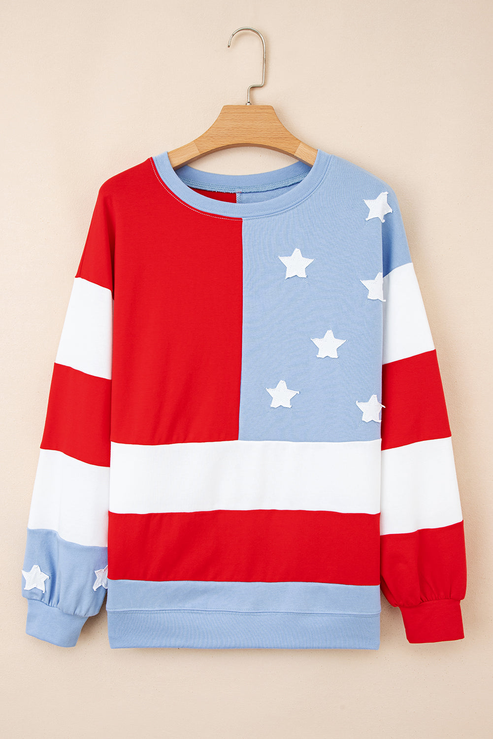 Multicolour American Flag Vintage Oversized Pullover Sweatshirt