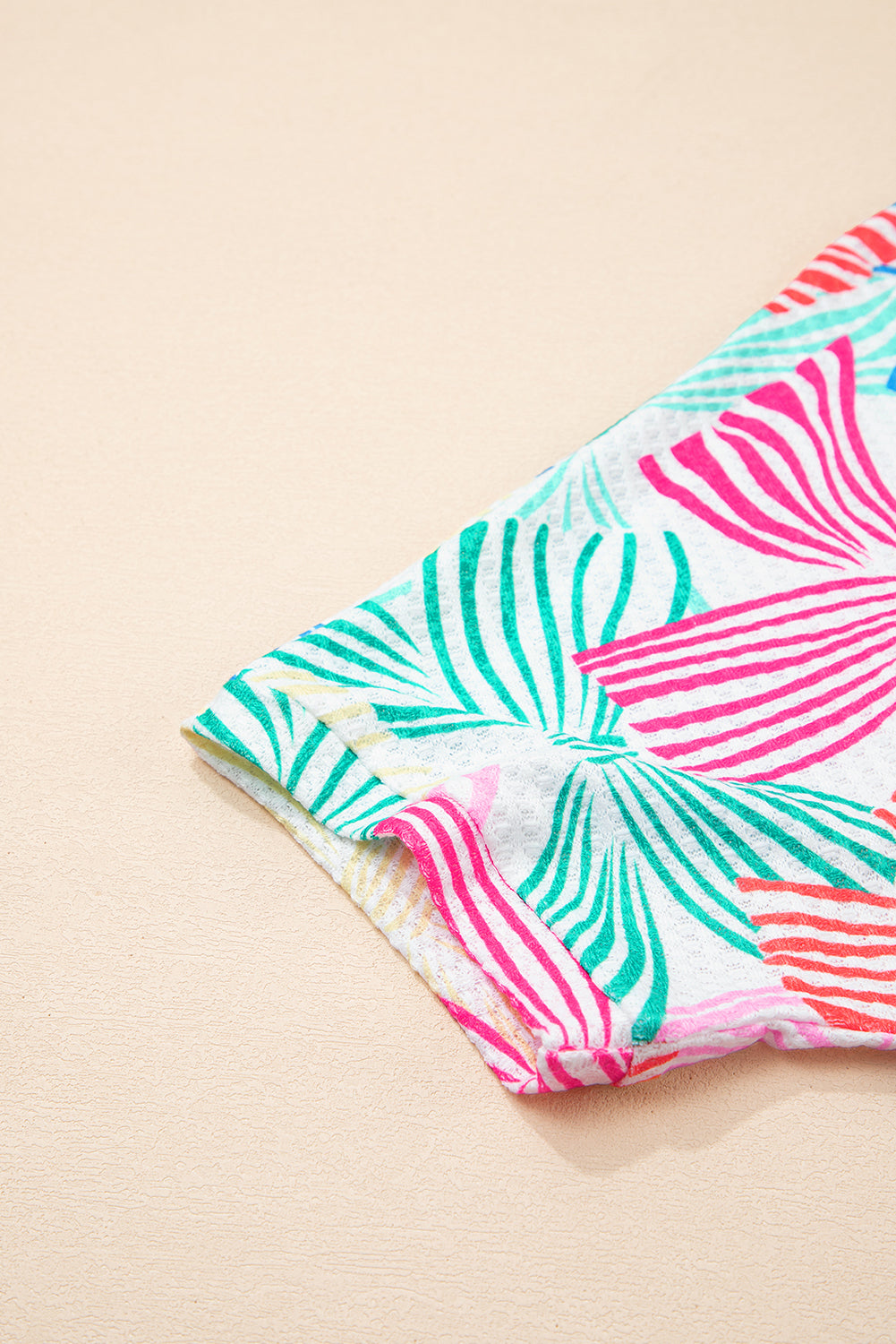 Multicolour Bowknot Printed Waffle Crewneck Loose Short Sleeve Top