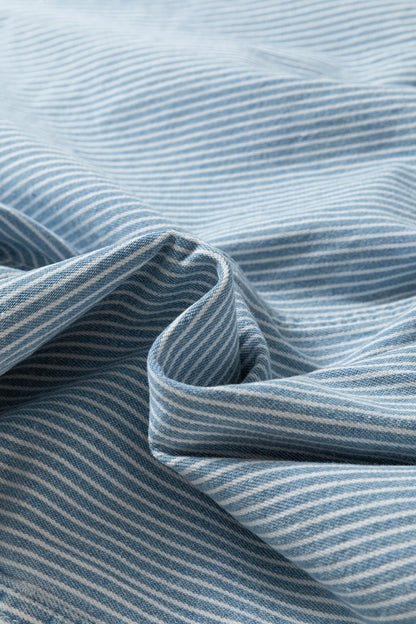 Sky Blue Stripe Drawstring Elastic Waist Casual Denim Shorts