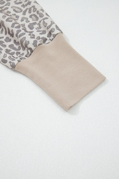 Brown Leopard Print Patchwork Crew Neck Sweatshirt