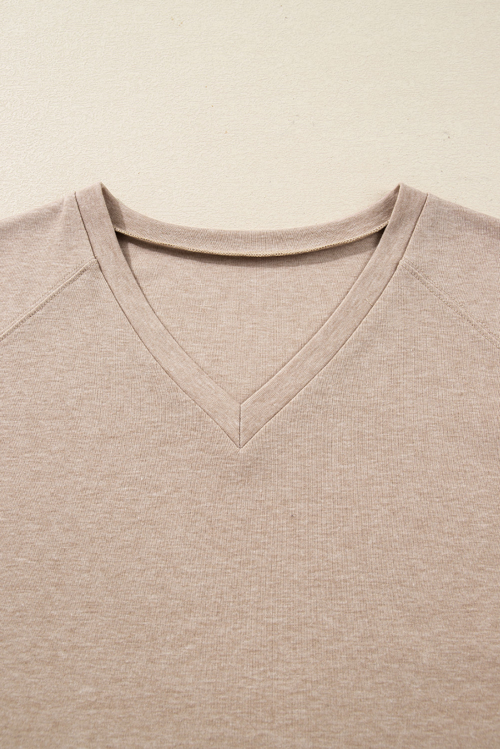 Oatmeal V Neck Contrast Lace Patchwork Long Sleeve Top