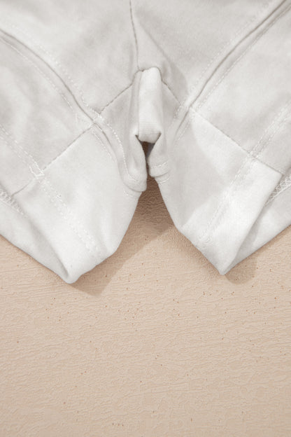 Beige Vintage Tie Dye Bracelet Sleeve Drawstring Elastic Waist 2pcs Short Set