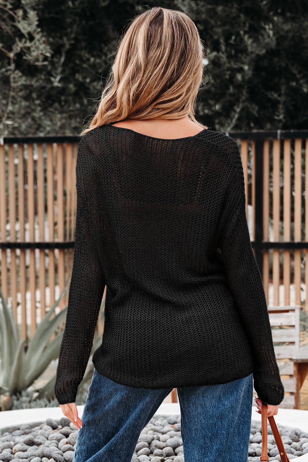 Black Crochet Hollow-out Jumper Top Sweater