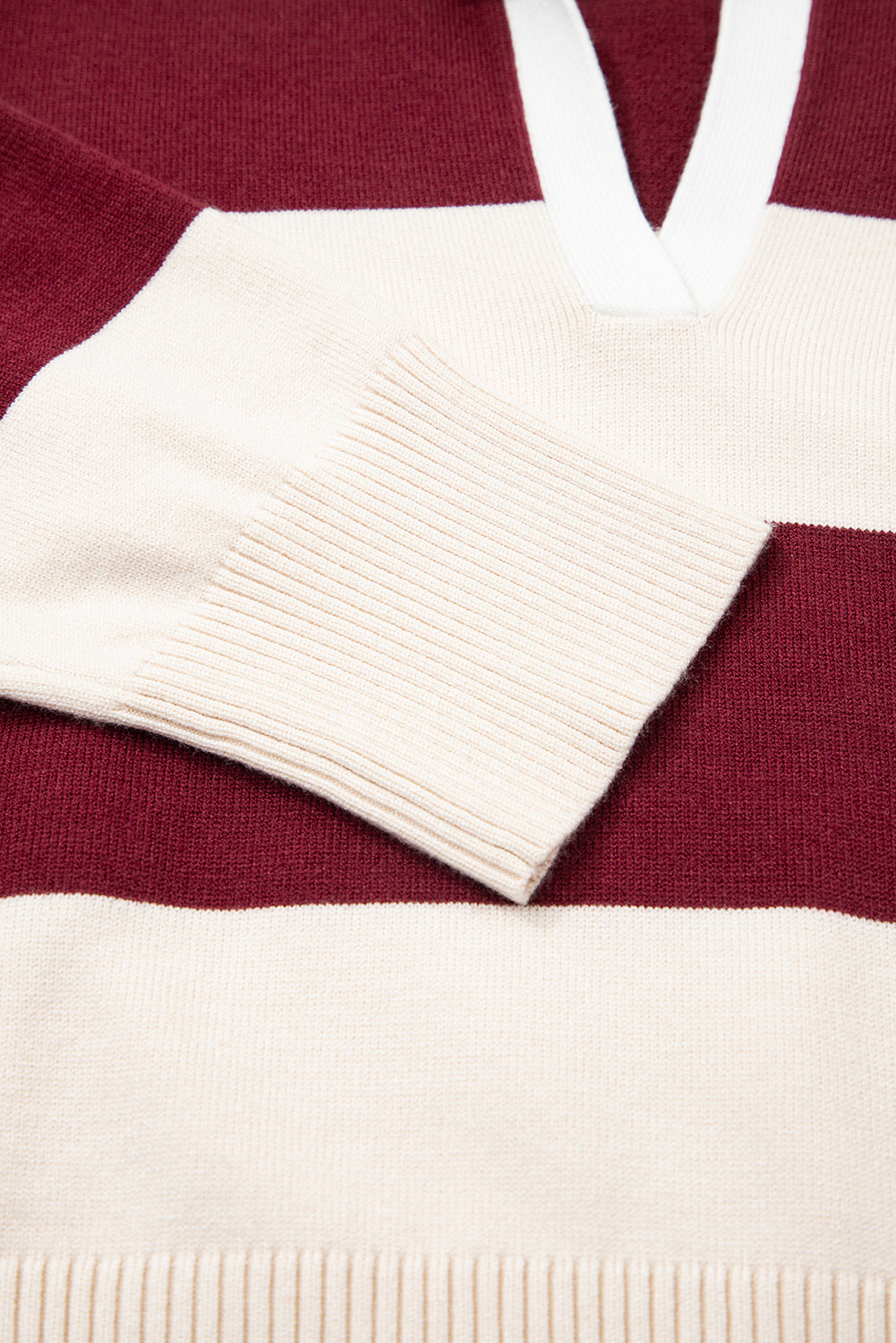 Brown Ribbed Trim Color Block Knitted Polo Collar Sweater