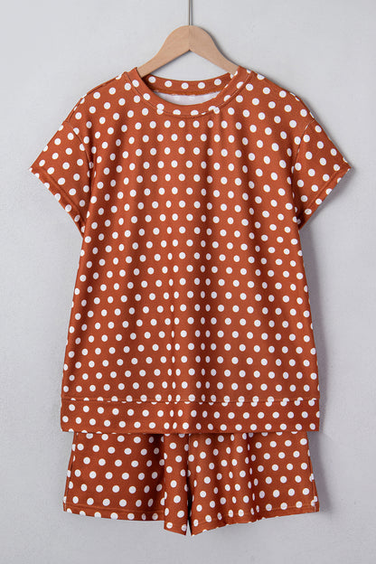 Brown Polka Dot Print Short Set