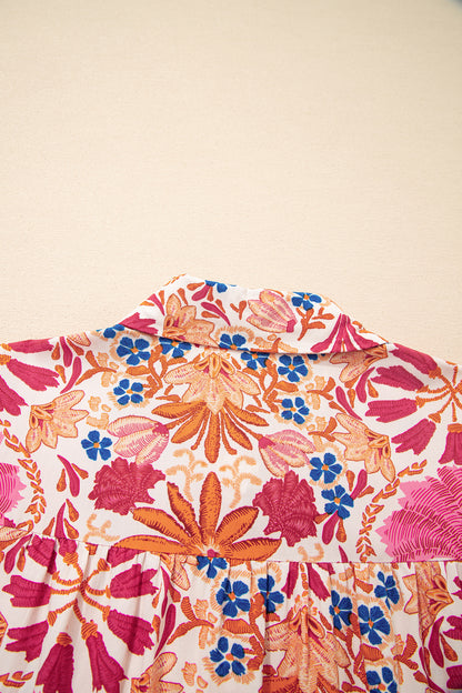 Red Fall Flower Print Long Sleeve Mini Dress