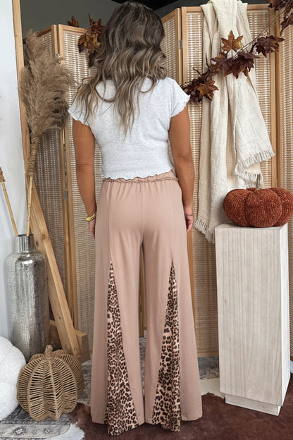 Straw Yellow Mineral Wash Leopard Patchwork Wide Leg Pants