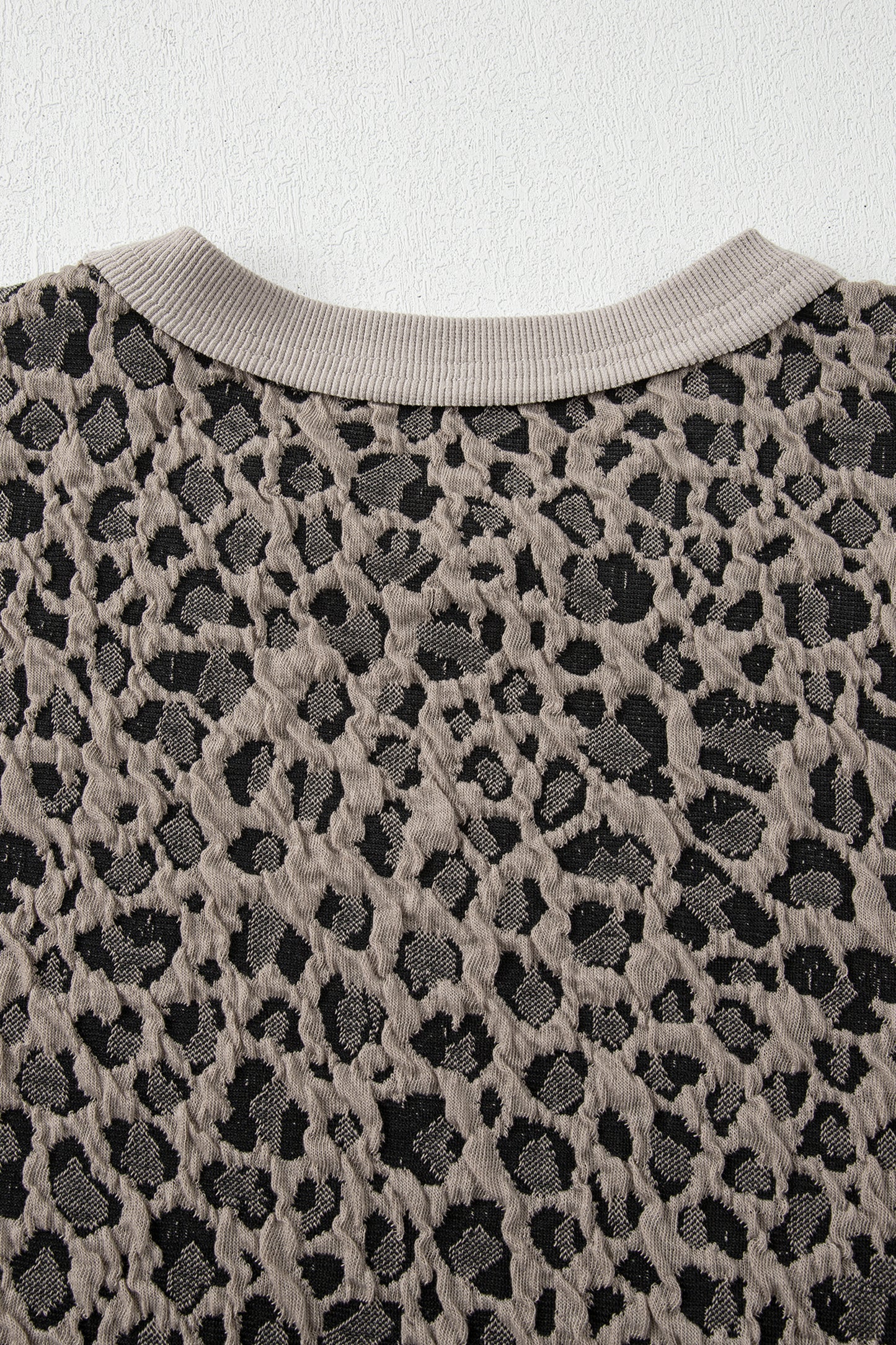 Khaki Jacquard Leopard Half Sleeve Jumper Wide Leg Pant Set