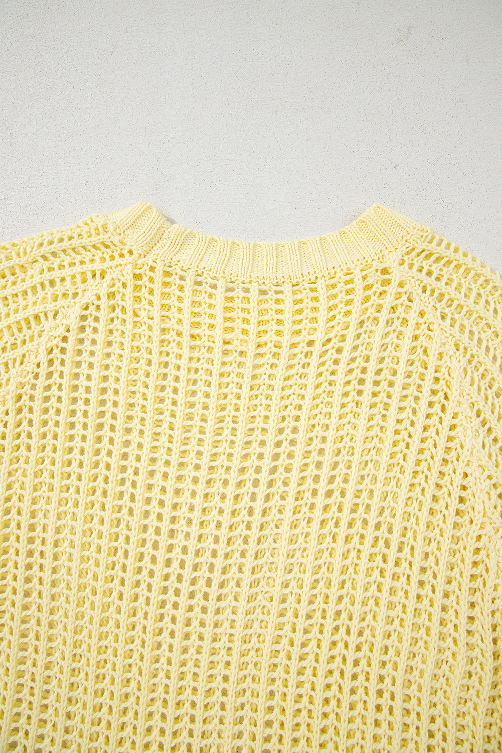 Yellow Cream Hollow-out Crochet Side Tied Short Sleeve Sweater