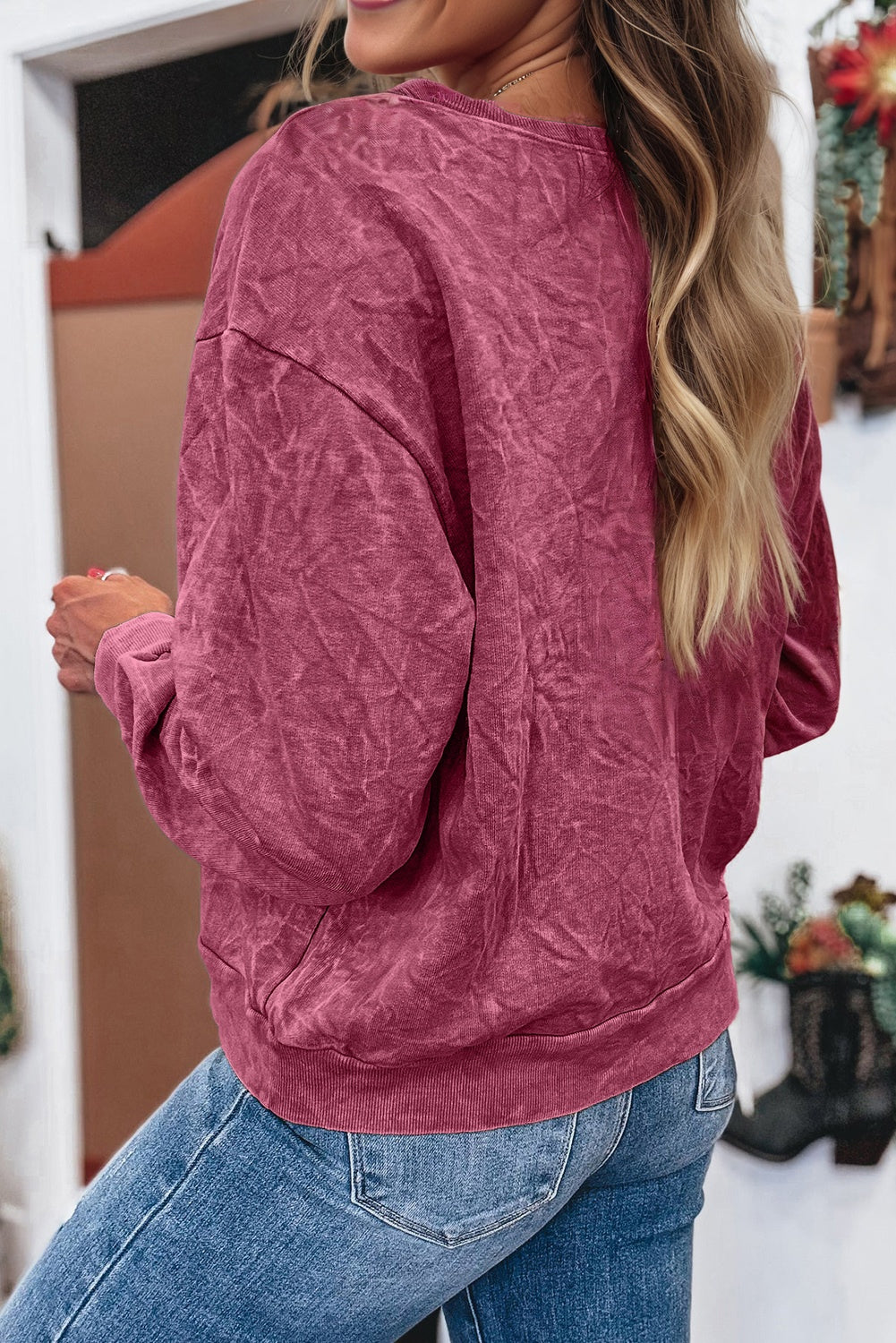 Mineral Red saved by grace Letter Embroidery Mineral Wash Loose Sweatshirt