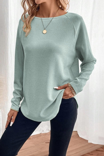 Moonlight Jade Textured Raglan Sleeve Knit Loose Top