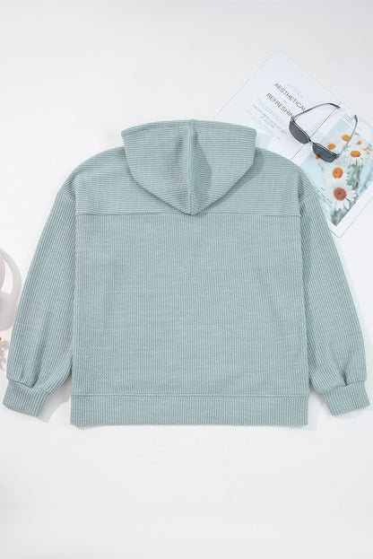 Clearly Aqua Ribbed Drop Shoulder Knit Hoodie