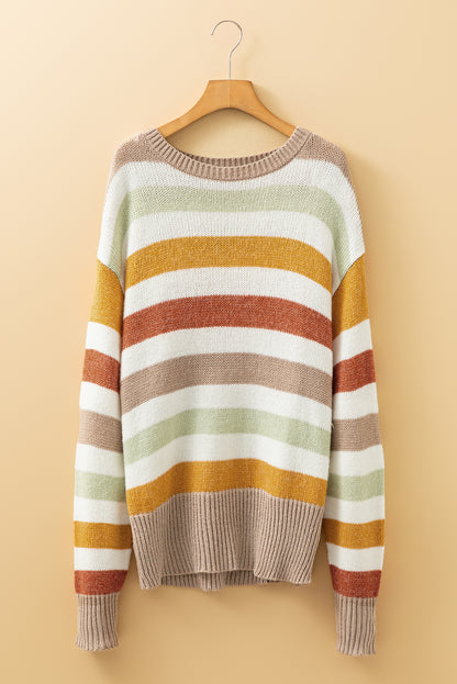 Multicolour Stripe Drop Shoulder Crew Neck Sweater