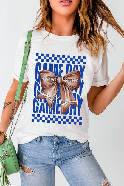 White Rugby Bowknot GAME DAY Graphic Tee