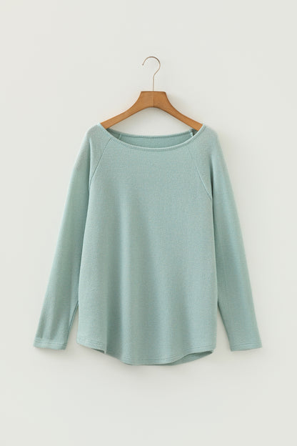 Moonlight Jade Textured Raglan Sleeve Knit Loose Top