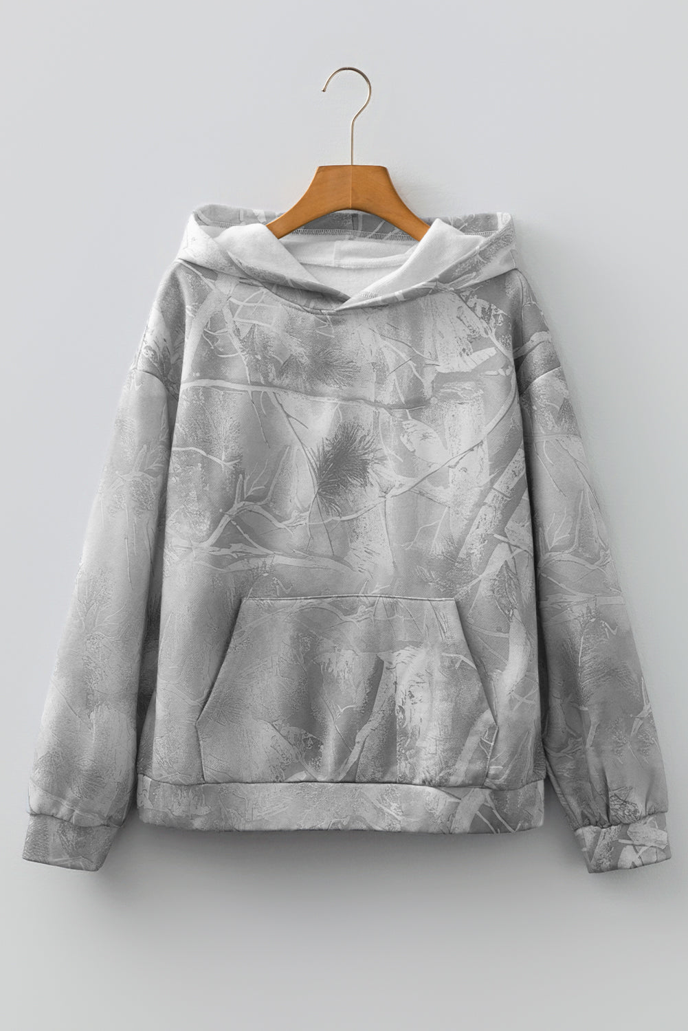 Beige Camouflage Woodland Print Oversized Sporty Hoodie