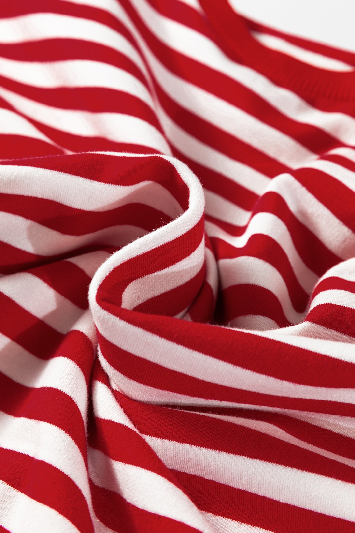 Racing Red Striped Print Drop Shoulder Lace Trim Bracelet Sleeve Loose Top