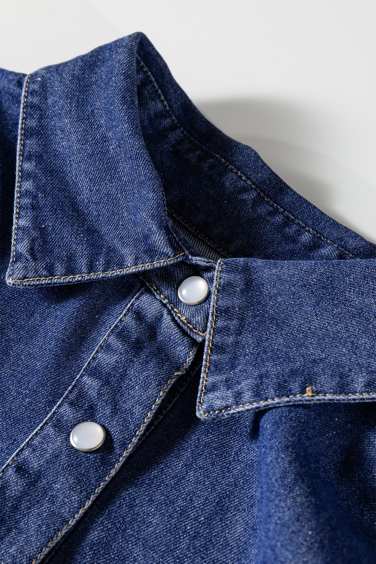 Ashleigh Blue Denim Shirt Collar Long Sleeve Flared Mini Dress