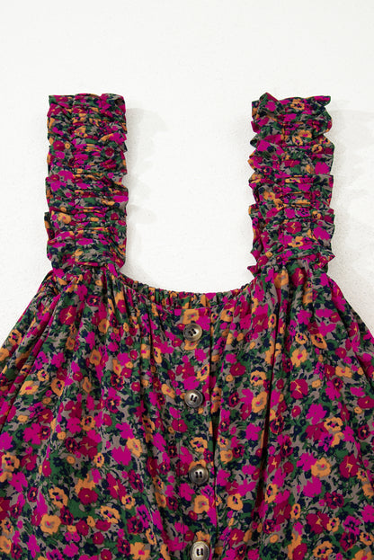 Rose Boho Frilled Straps Floral Tank Top