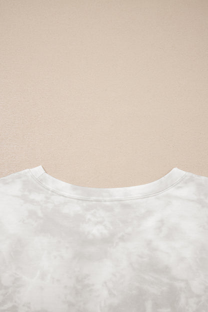 Beige Vintage Tie Dye Bracelet Sleeve Drawstring Elastic Waist 2pcs Short Set