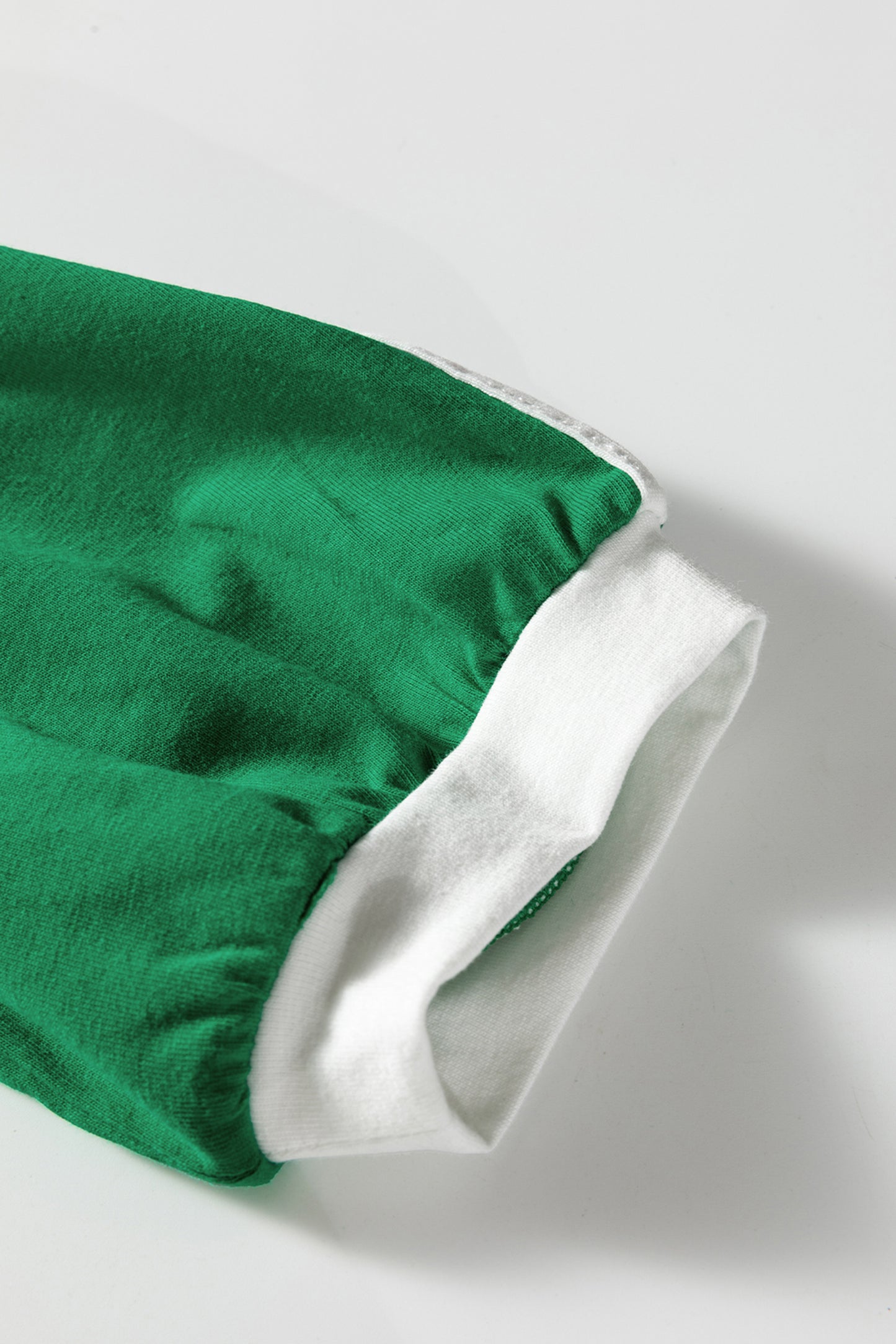 Bright Green Varsity Striped Accent Contrast Crew Neck Long Sleeve T Shirt