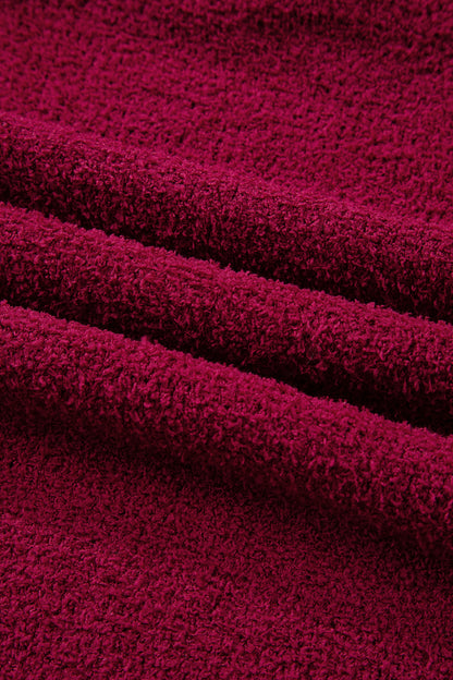 Burgundy Popcorn Mock Neck Solid Sweater