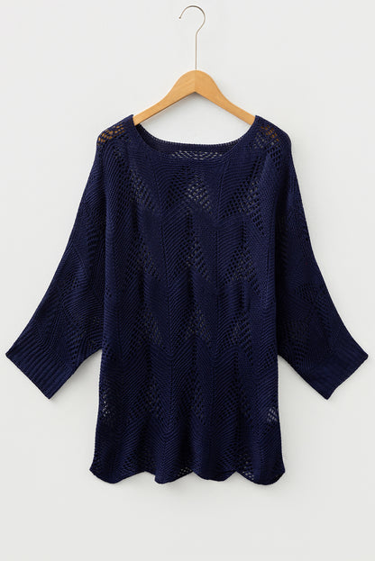 Seagrass Hollow Out Knit 7/8 Sleeve Casual Sweater