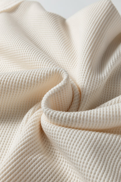 Old Rose Solid Color Waffle Knit Asymmetric Neck Long Sleeve Top