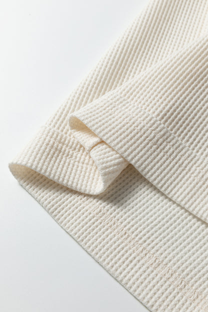 Old Rose Solid Color Waffle Knit Asymmetric Neck Long Sleeve Top