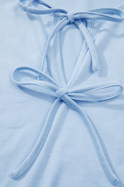 Beau Blue Plus Size Solid Color Bow Tie Peplum Tank Top