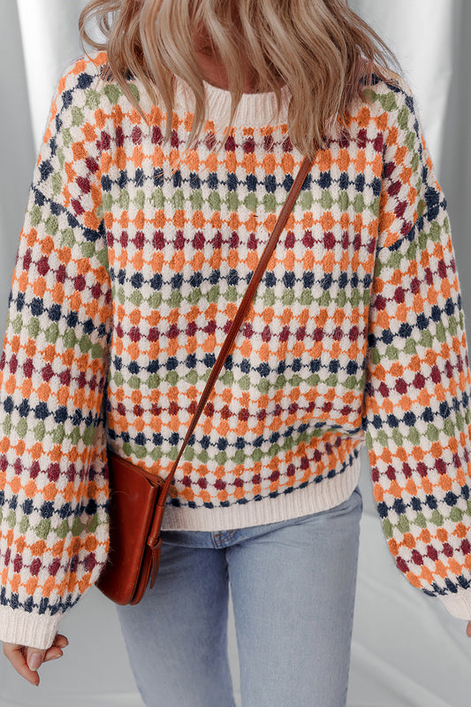 Multicolour Dotty Striped Pattern Knit Drop Shoulder Sweater